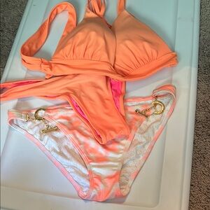 Vibrant Orange Bikini Set with Gold Accents